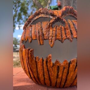 Halloween pumpkin holiday decor, handmade paper mache clay pumpkin art